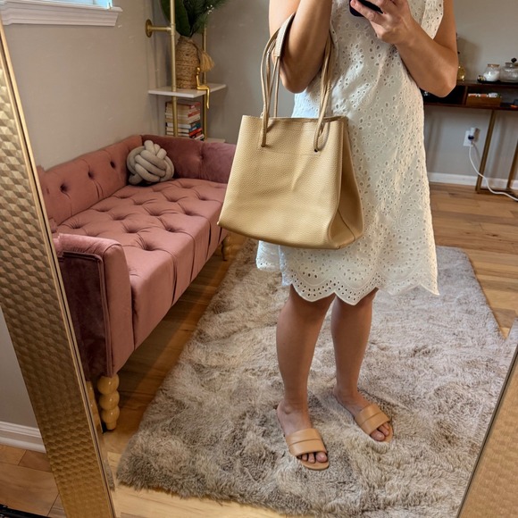 Tan Faux Leather Tote Bag, Minimalist Satchel, Lightweight Shoulder Bag - Picture 9 of 11